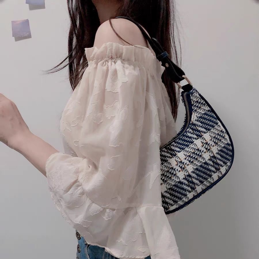 Oeteo Túi Xách Đeo Vai Vải Bạt Họa Tiết Kẻ Sọc Có Khóa Kéo Cho Nữ