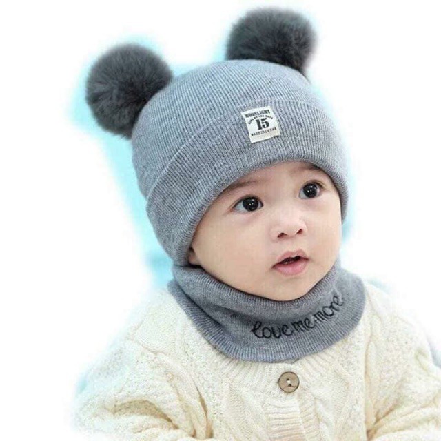 Bộ mũ len kèm khăn quàng cổ cho bé 3 tháng - 2 tuổi _ MU6