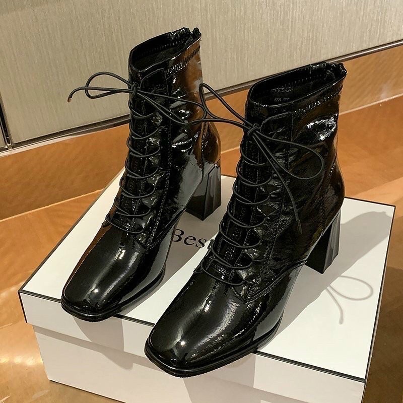 Giày bốt nữ da bóng gót vuông phong cách mới , boots nữ đế cao da sịn 2 màu siêu hot | BigBuy360 - bigbuy360.vn