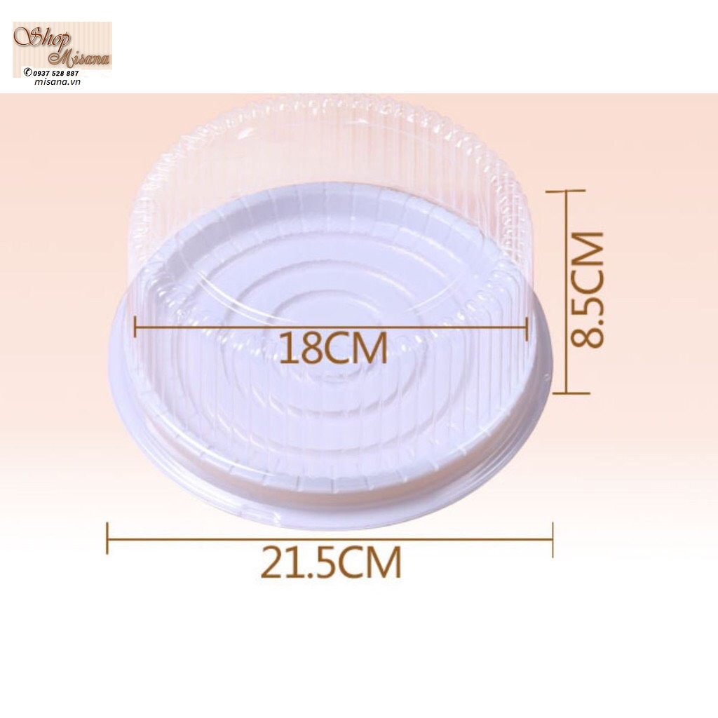 Hộp nhựa tròn đựng bánh đế trắng 18cm - A022