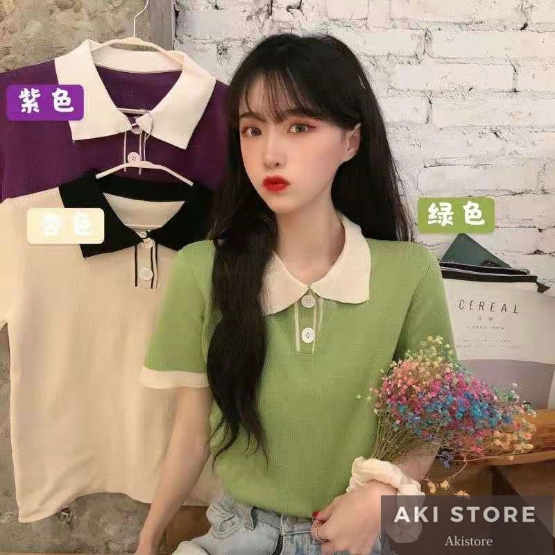 áo thun cổ bẻ áo polo Ngắn Tay trơn basic Mẫu 2021 Thời Trang Dành Cho Nữ áo croptop | BigBuy360 - bigbuy360.vn