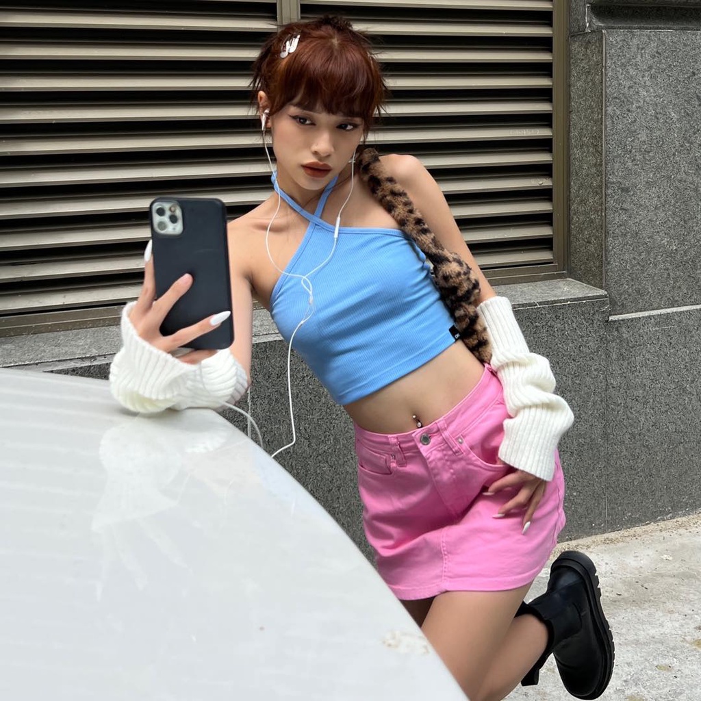 Áo croptop cổ yếm CHICMONKI chất vải thun tăm co giãn tốt, nhiều màu - CAT07
