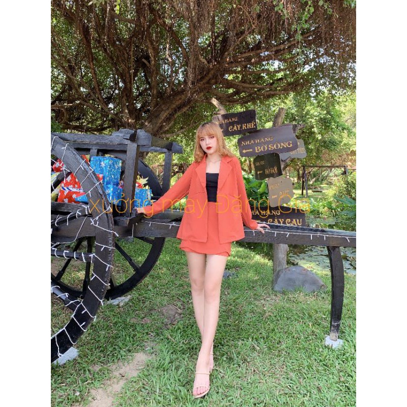 Set vest cam đất siêu xinh, bộ vest công sở giá rẻ, Quần váy mix áo khoác blaza siêu rẻ