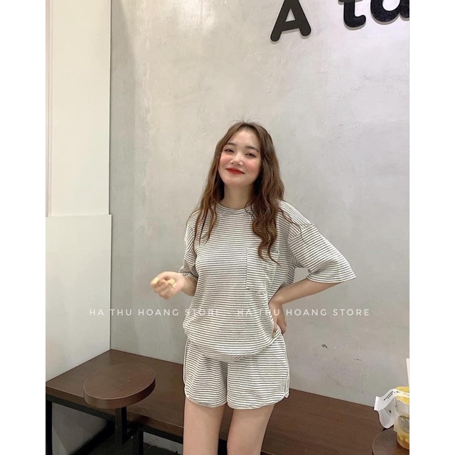 Set Bộ Thể Thao Kẻ Cộc Tay Nữ  🌸 Bộ Short Đùi Áo Form Rộng Tay Lỡ, Sooc Phông Mặc Ở Nhà Ulzzang 🌸