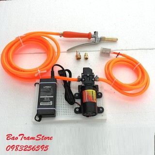 Bộ máy rửa xe mini, rửa máy điều hòa dùng ráp từ máy bơm tăng áp mini tự ngắt 12v DUXIU 2206