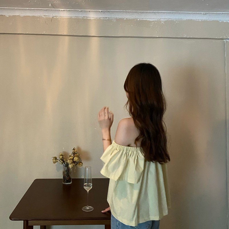 Áo nữ trễ vai SUXI dáng rộng màu trơn thời trang mùa hè phong cách vintage