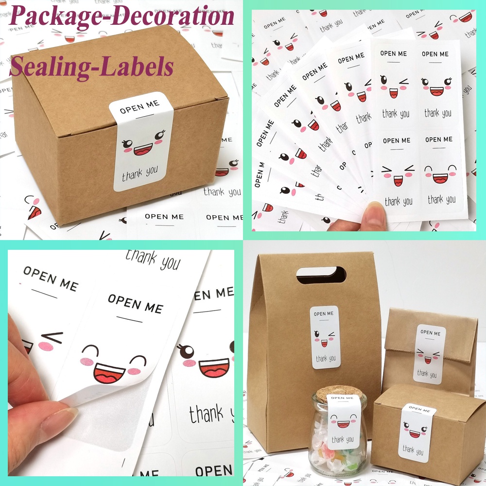 Set 100 Miếng Dán Hình Chữ Nhật Họa Tiết Emoji Dễ Thương Đa Năng Trang Trí Hộp Quà