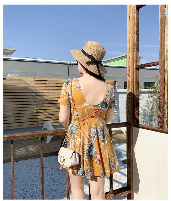 Bikini áo tắm bộ bơi big size liền thân cho người mập béo hoạ tiết màu vàng siêu tôn da từ 60-80kg | BigBuy360 - bigbuy360.vn