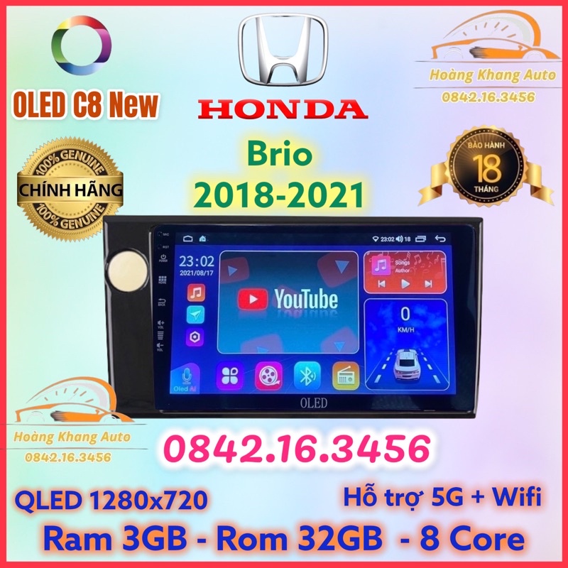 Màn hình android OLED C8 New theo xe Brio 2019 - 2021  kèm dưỡng và jack nguồn zin theo xe
