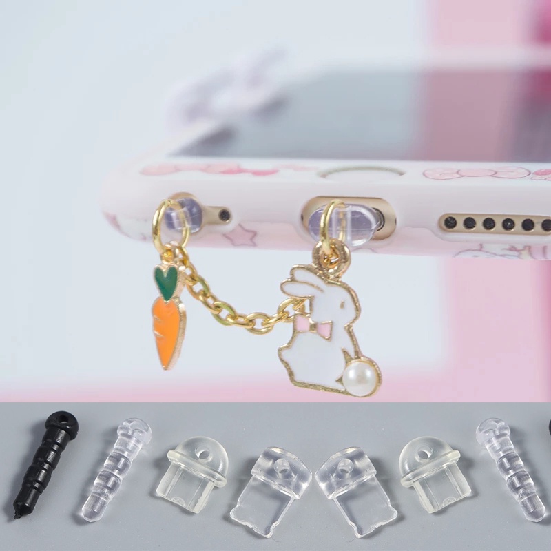 Tự làm phích cắm chống bụi cổng sạc trong suốt phích cắm chống bụi cho iphone phích cắm loại c dễ thương nút chặn nắp bảo vệ mặt dây chuyền điện thoại di động