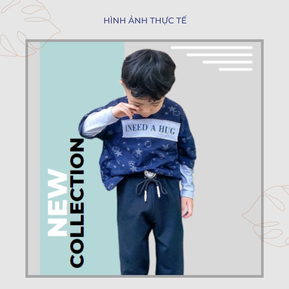 Bộ quần áo dài tay thu đông bé trai cotton phong cách hàn quốc dễ thương- JJ Kids