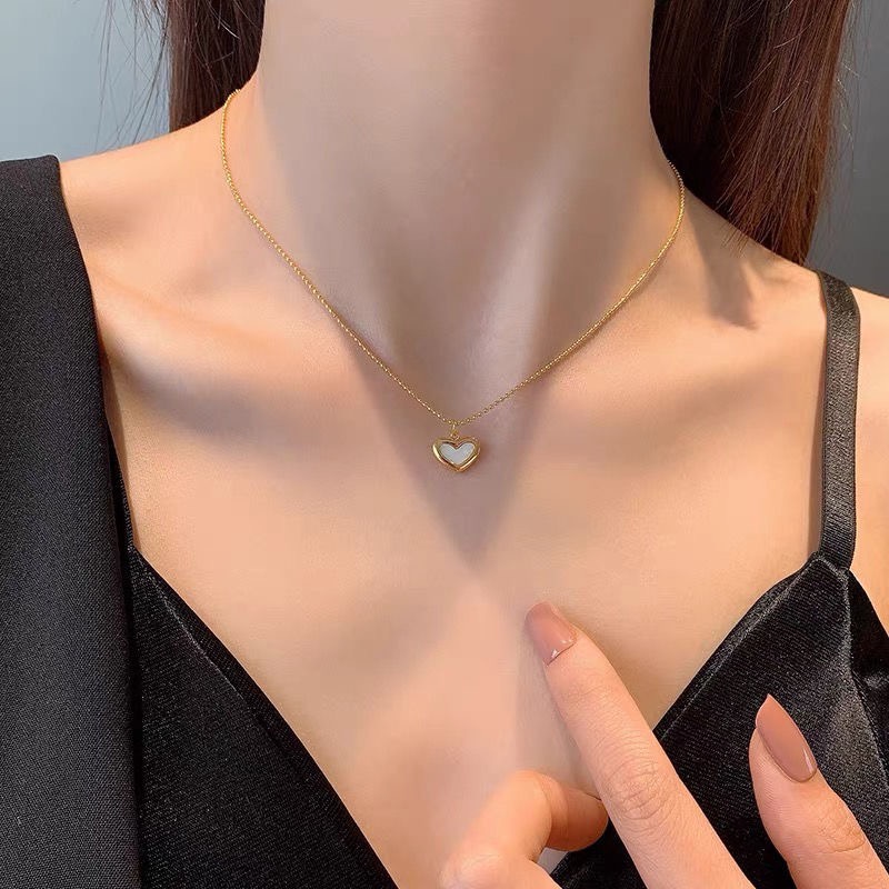 Dây chuyền titan basic mặt trái tim khảm sà cừ, mạ vàng 14k  [  KHÔNG ĐEN GỈ ]   Her Accessories CT7