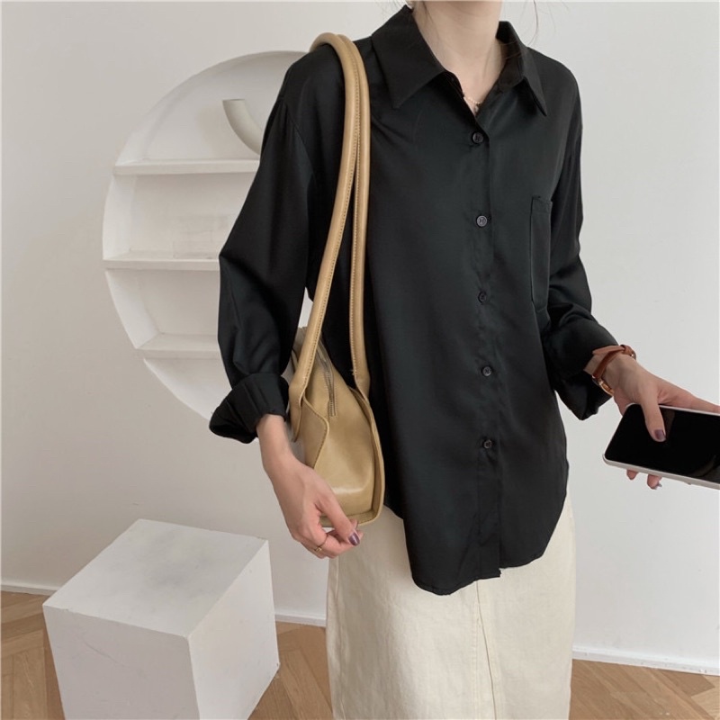 Áo sơ mi trơn freesize túi trước ngực A49