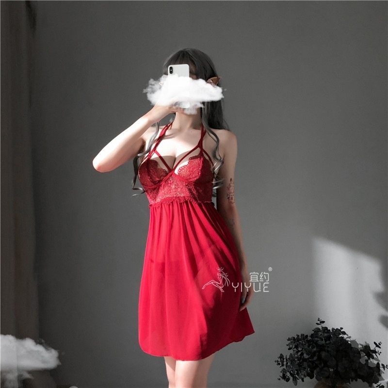 Váy ngủ,Đầm Ngủ xẻ sau quyến rũ phối ren cao cấp 8120
