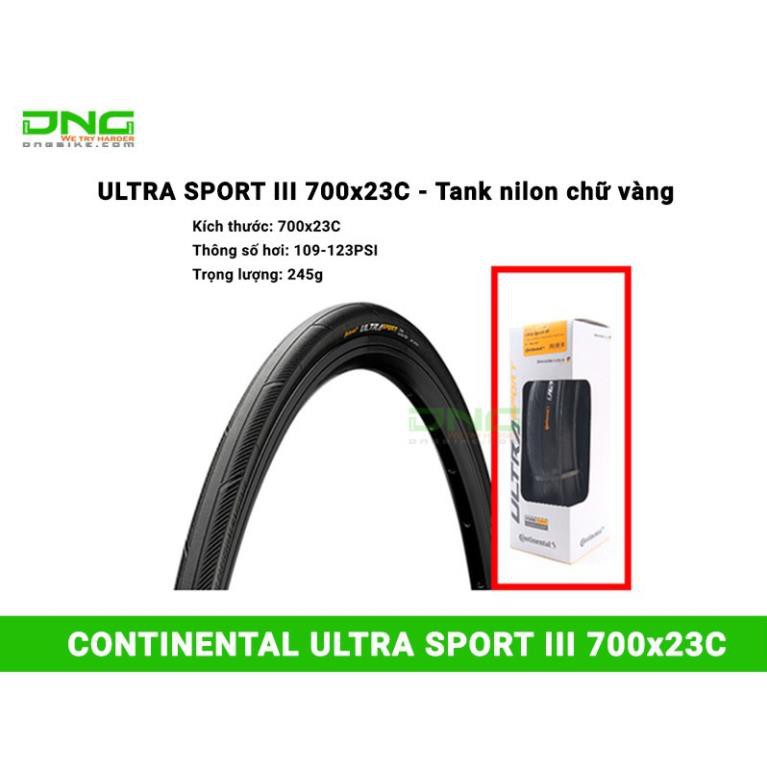 Lốp xe đạp Continental ULTRA SPORT III 700x23c tank nilon chữ vàng