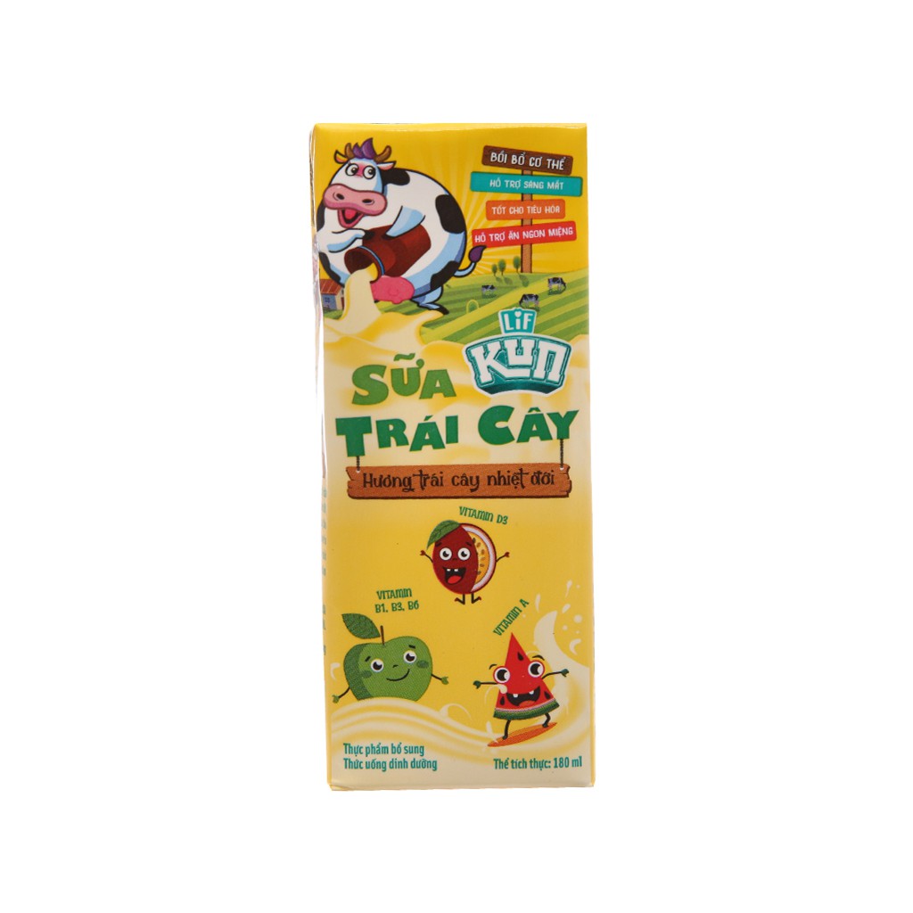 SỮA KUN TRÁI CÂY HƯƠNG NHIỆT ĐỚI LỐC 4 VỈ 110ML