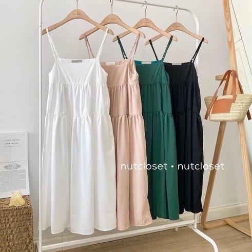 Váy Đầm 2 Hai Dây Nữ Xòe 3 Tầng Form Suông Dáng Dài Freesize Chất Đũi Lụa Dễ Thương