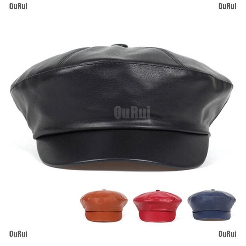 Mũ beret bằng da PU phong cách vintage cho nữ
