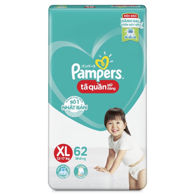 Tã quần pampers L68, M74, Xl56, XL62 mẫu mới giữ dáng