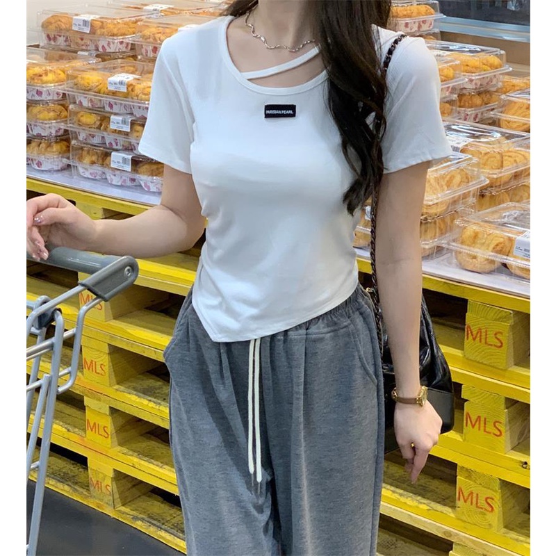 Áo Thun Croptop Tay Ngắn Phong Cách Hàn Quốc Thời Trang Mùa Hè Dành Cho Nữ