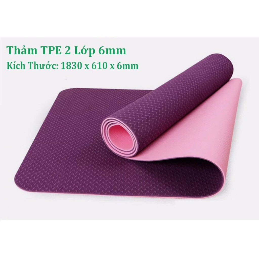 thảm tập yoga 2 lớp tpe dày 6mm, thảm tập gym chống trơn trượt và không thấm mồ hôi