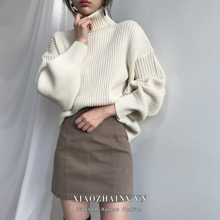 Áo sweater cổ lọ dáng rộng màu trơn phong cách Hàn Quốc thời trang cho nữ 4 màu tùy chọn