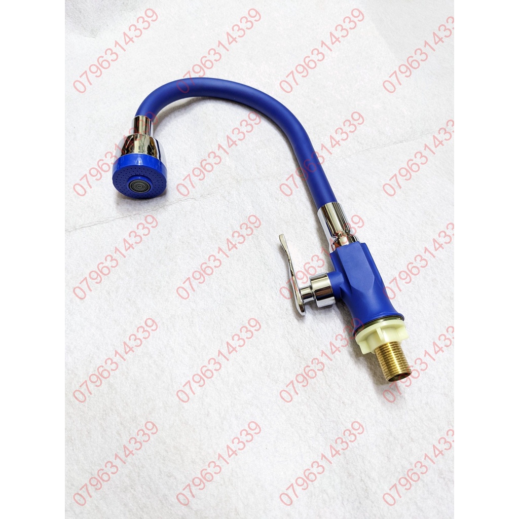 Vòi rửa chén nước lạnh xoay 360 bẻ thân mềm màu xanh két sang trọng tất cả như hình