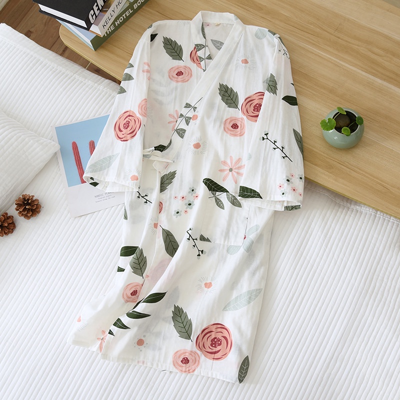 Kimono Nhật Vải Xô  Áo Choàng Ngủ Mặc Nhà Dễ Thương IVY215