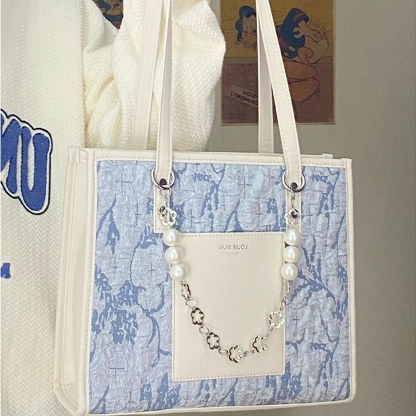 Túi Xách Tote Sức Chứa Lớn Bằng Vải Jacquard Màu Xanh Muối Biển Phong Cách Mới Cao Cấp Cho Nữ