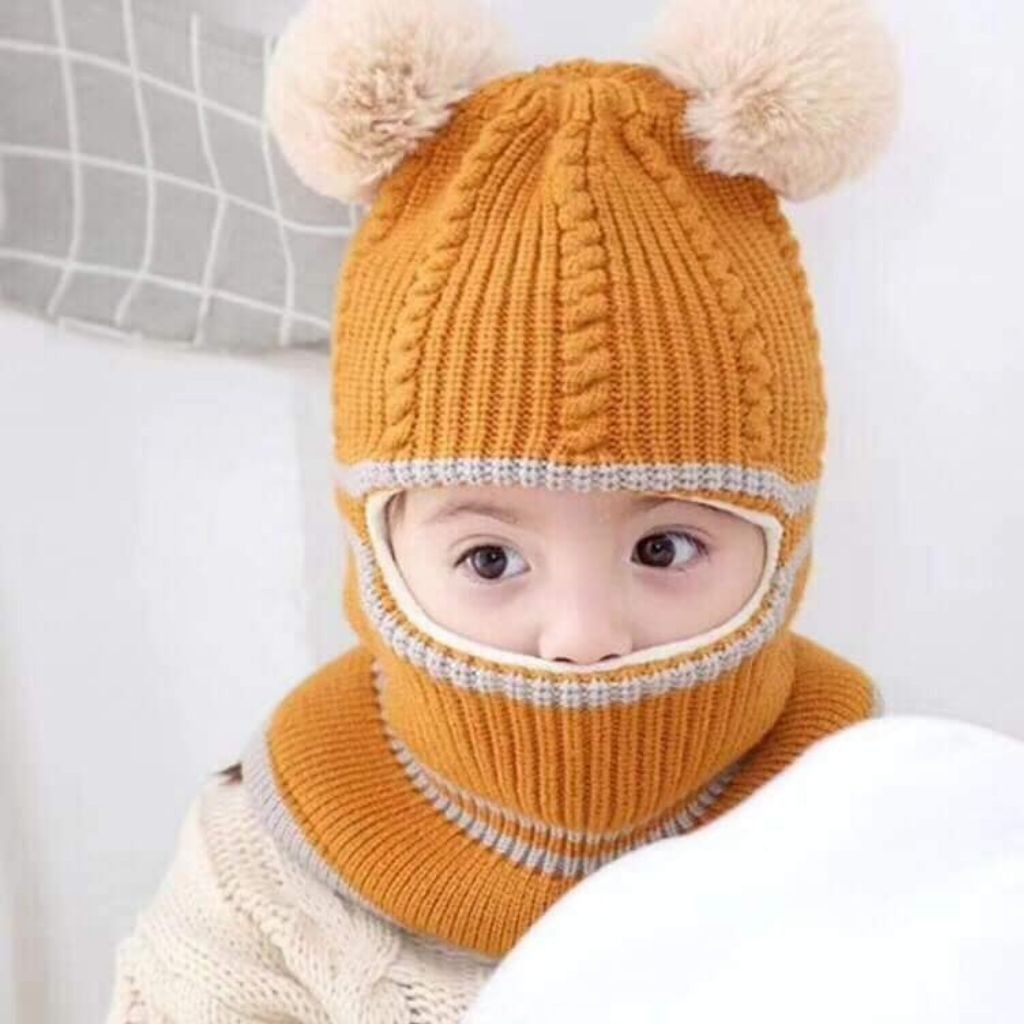Mũ len mùa đông linda bịt tai quàng cổ cho bé