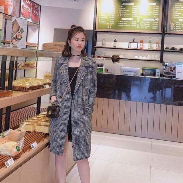 Áo khoác dạ kẻ dáng dài