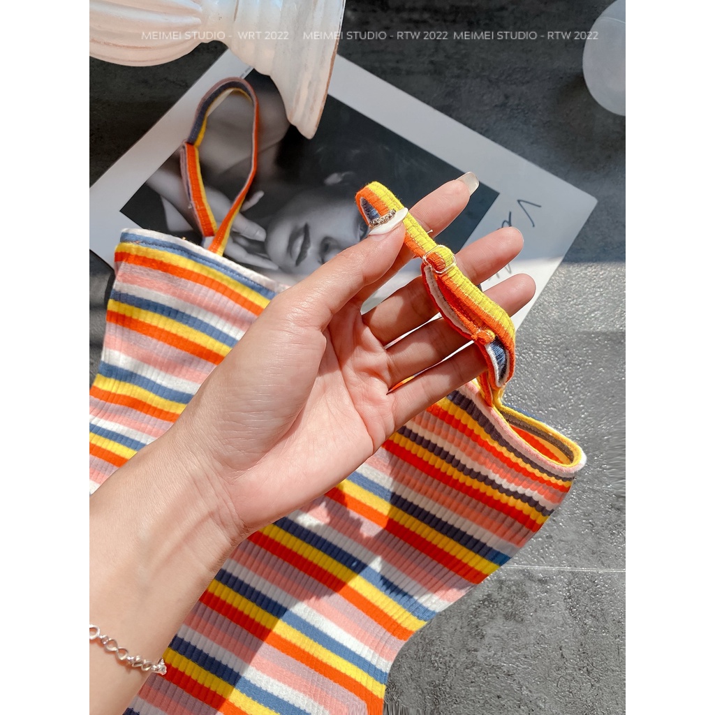 Set Colour 2 dây kẻ len tăm - Váy maxi ôm body và áo cardigan dài tay | XKSB08 | Meimei Studio