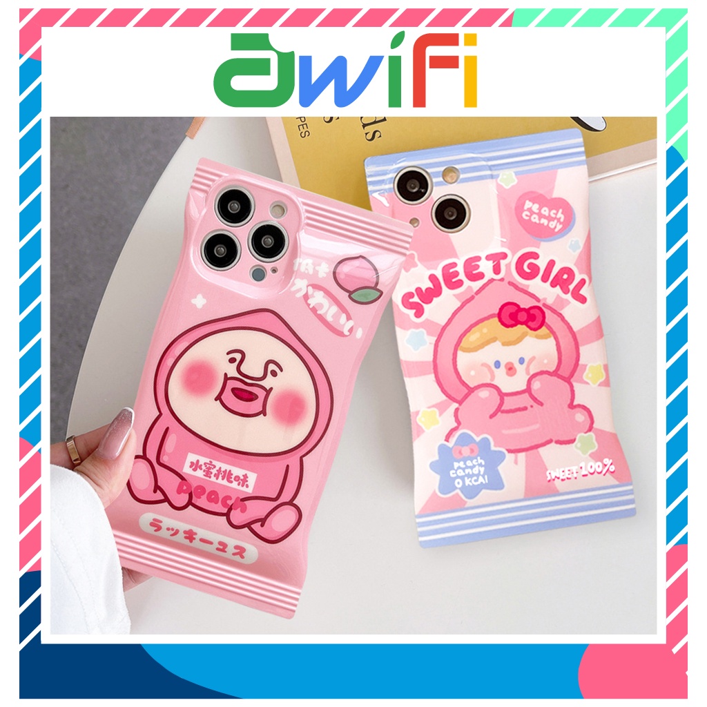 Ốp lưng iphone vỏ kẹo nền bóng đào cute 6/6splus/7/7plus/8/8plus/x/xr/xs/11/12/13/14/pro/max/plus/promax- Awifi Y5-14 | BigBuy360 - bigbuy360.vn