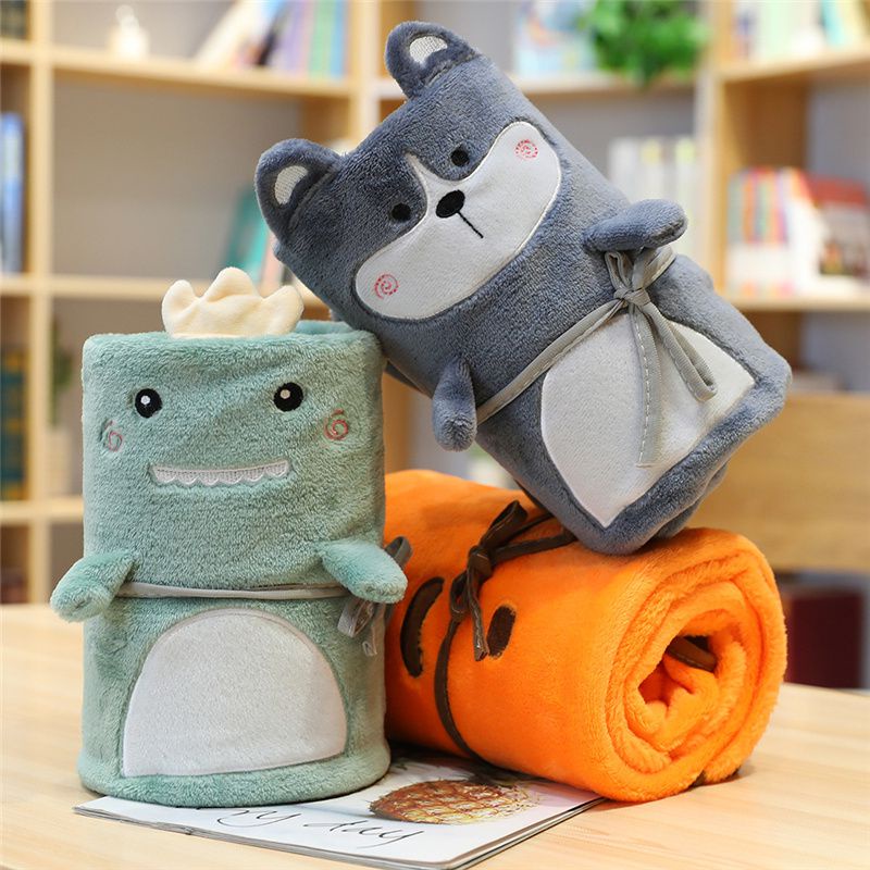 Chăn Cuộn Vải Flannel Họa Tiết Khủng Long Hoạt Hình Dễ Thương Cho Bé