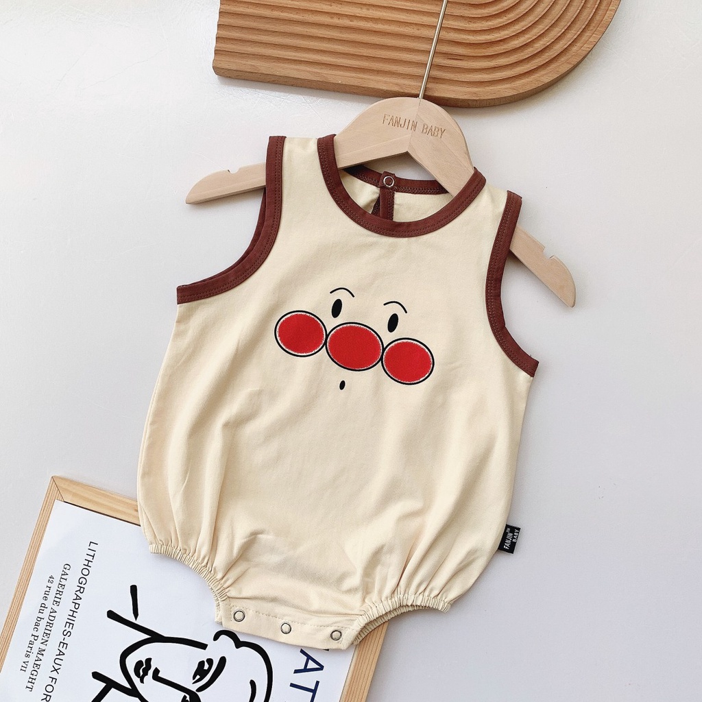 Bộ Áo Liền Quần Cotton Không Tay In Hoạt Hình Dễ Thương Dành Cho Bé Trai Gái 0-24 Tháng Tuổi