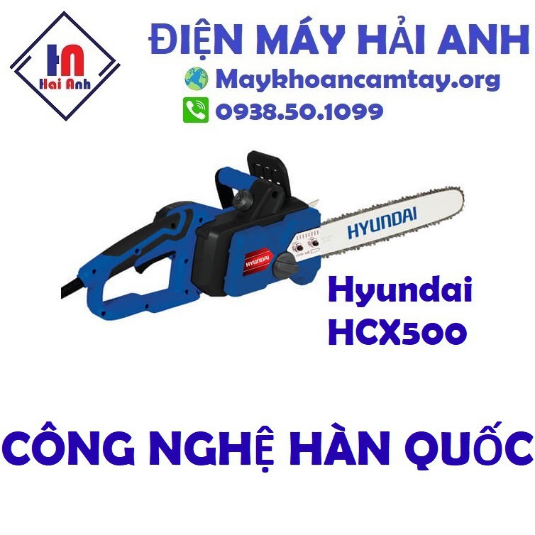 Máy xẻ gỗ mini cưa xích điện Hyundai HCX500 chính hãng, lam 45cm, 2200W mạnh mẽ, động cơ bền bỉ. BH 6 tháng