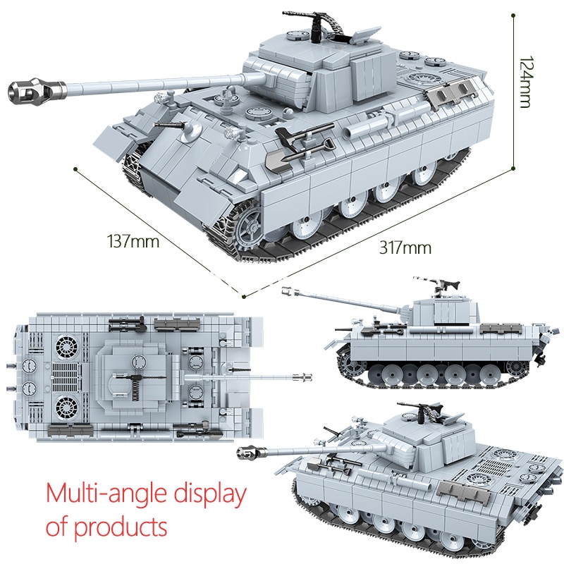 Mẫu lắp ráp Mô hinh Quan Guan 100064 xe tăng  Military Panther Tank 121 Technic City WW2 Tank Soldier Weapon Army