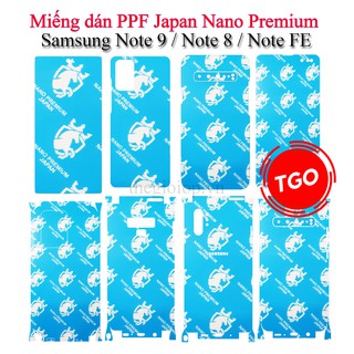 Miếng dán PPF Japan Nano Premium Samsung Note 9 / Note 8 / Note FE màn hình, mặt lưng