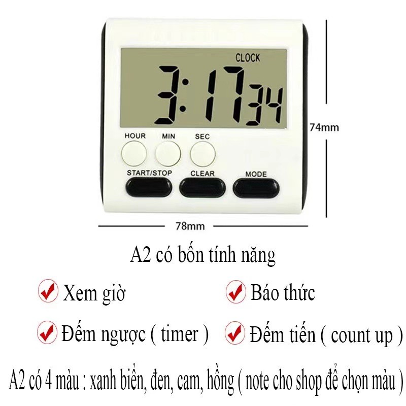 Đồng Hồ Đếm Ngược Bấm Giờ Hẹn Giờ Nhỏ Gọn Mini Tiện Dụng Âm Báo To Màn Hình LCD Bảo Hành 1 Năm Shop QUA A2