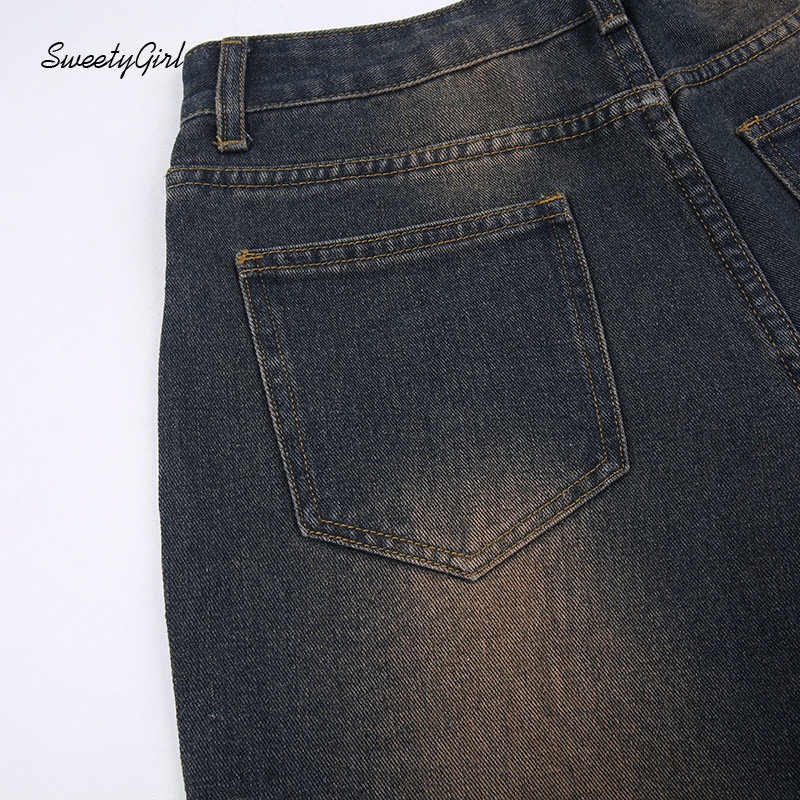 Quần Jean Dài Dáng Rộng Lưng Cao Màu Trơn Phối Túi Thời Trang 2022 Cho Nữ