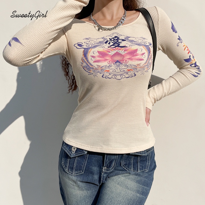 Áo Thun Tay Dài Cổ Tròn In Họa Tiết Nhiều Màu Sắc Thời Trang Đường Phố Dành Cho Nữ 2022