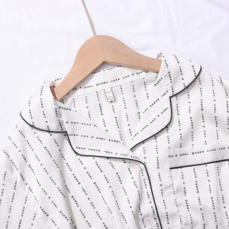 Set Đồ Ngủ Chất Chiffon Tay Dài Hoạ Tiết In Cho Phái Nữ