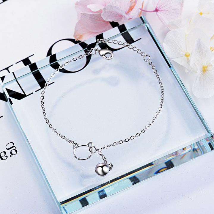Vòng tay lắc tay bạc mèo lục lạc phong cách Hàn Quốc xinh xắn dễ thương