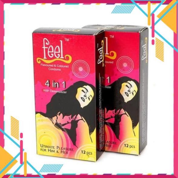 [mai đào]Bao Cao Su Gân gai Kéo dài thời gian 12 chiếc Feel 4 in 1 - Malaysia -An An