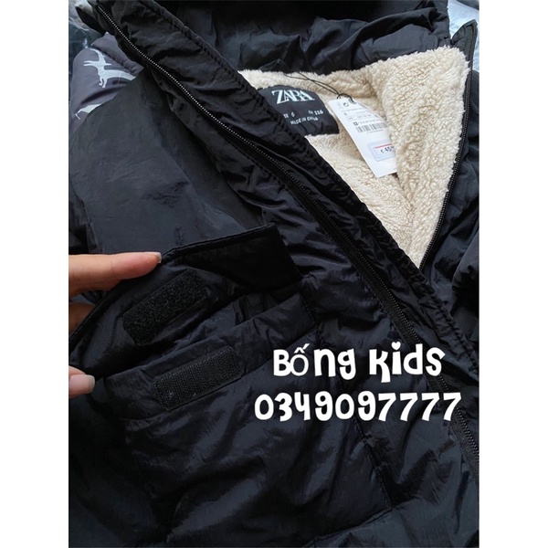 Áo Parka Bé Gái Lót Cừu Vải Gió Nhẵn Đen ZR