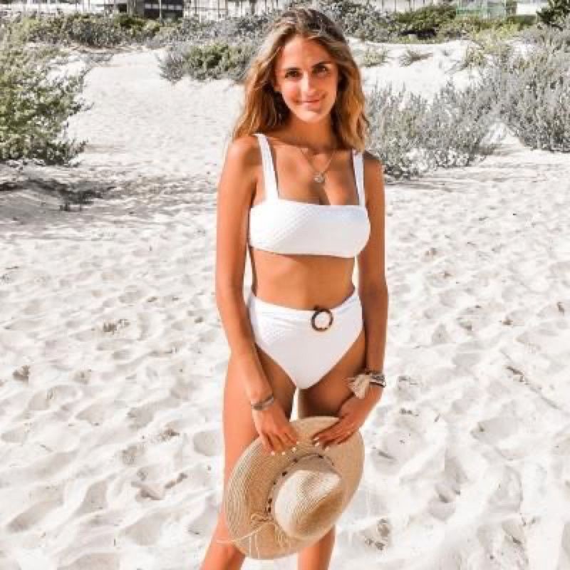 Set bộ bikini 2 mảnh f21 màu trắng VNXK áo bơi thể thao kèm quần bikini cạp cao phối khiến sexy xuất khẩu dư xịn