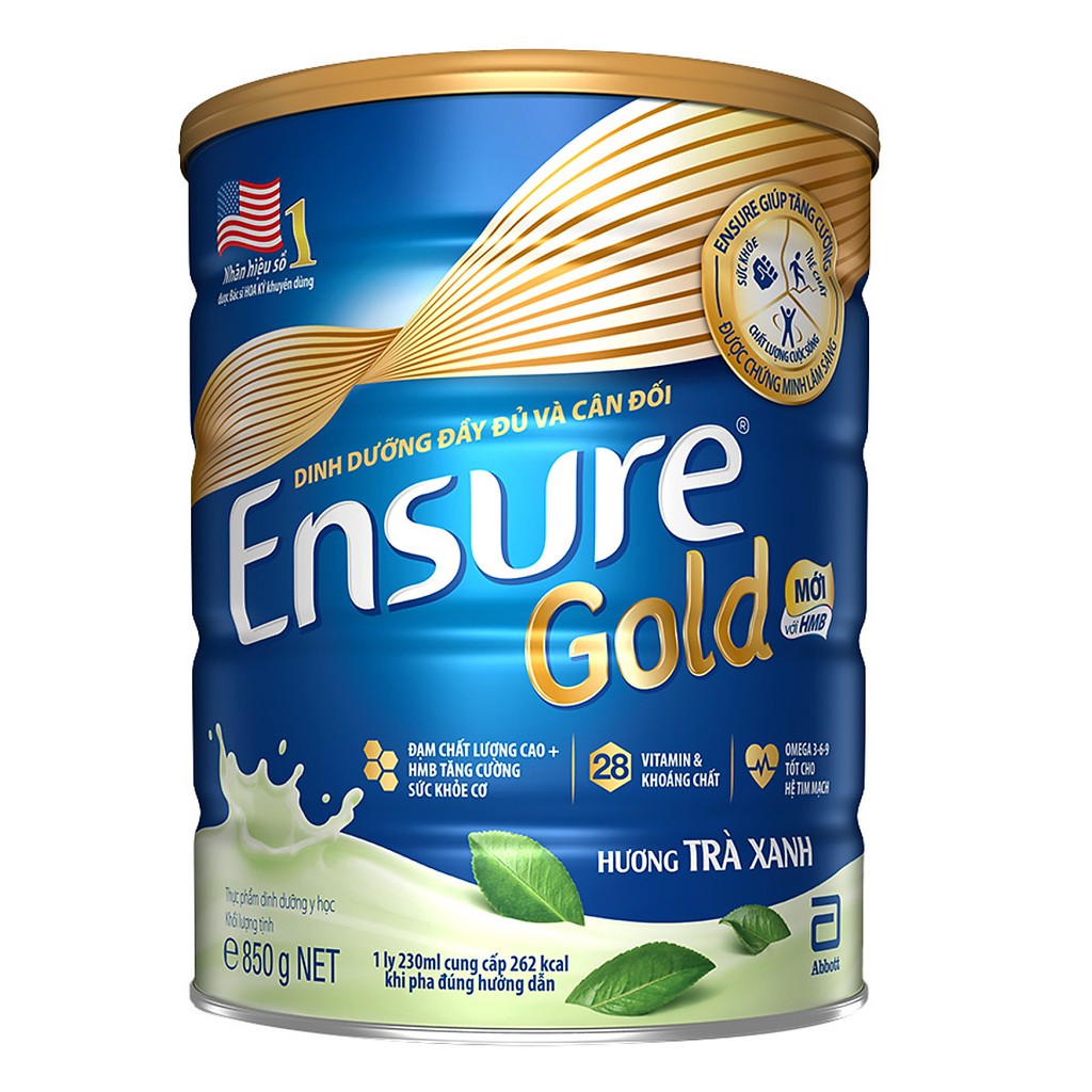 Sữa bột Ensure Gold Abbott hương Vani và Trà Xanh 850g