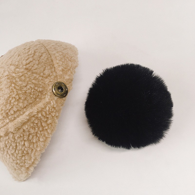 Mũ lưỡi trai vải nhung kiểu thêu phối quả bóng lông thoáng mát đáng yêu dành cho bé