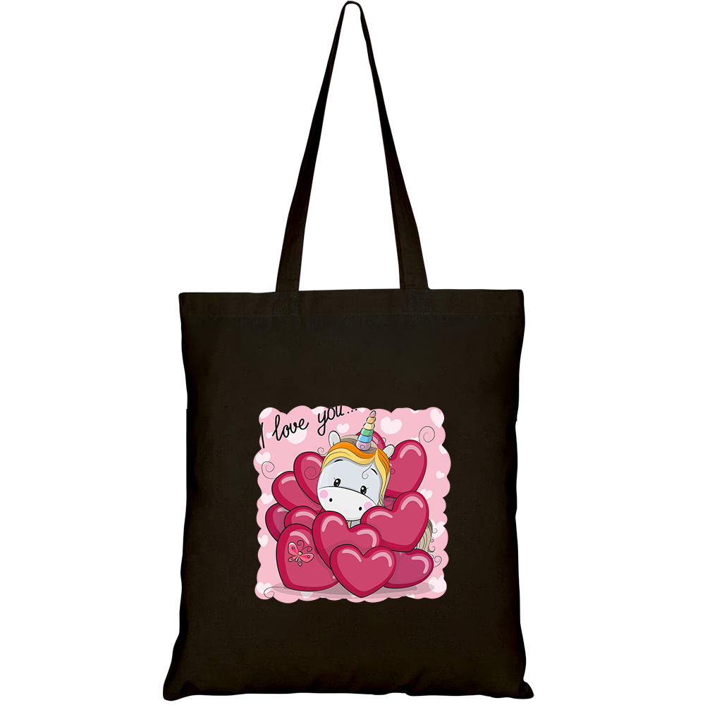 Túi vải tote canvas HTFashion in hình valentine card cute cartoon unicorn HT456