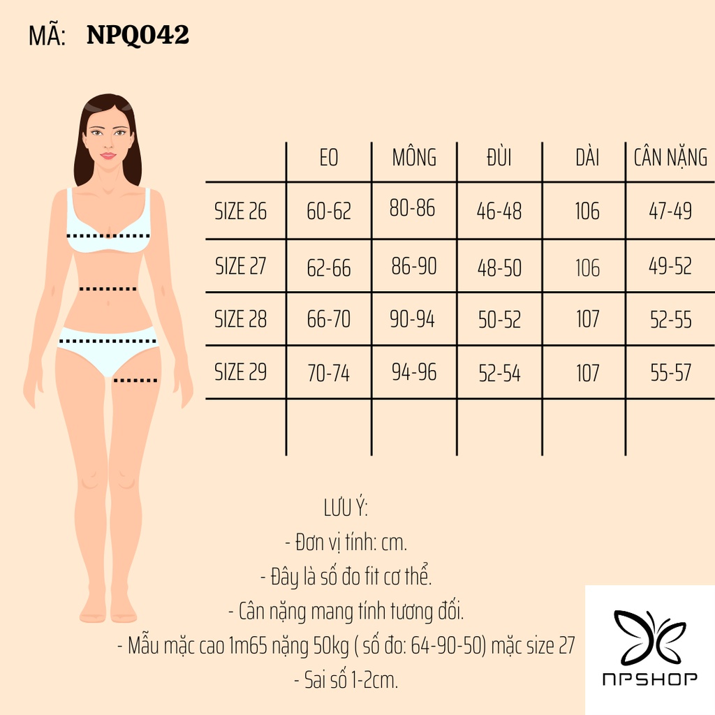 Quần jean nữ ống loe kiểu nút lệch NPSHOP, quần bò ống bass trơn dài cạp cao trên rốn NPQ042
